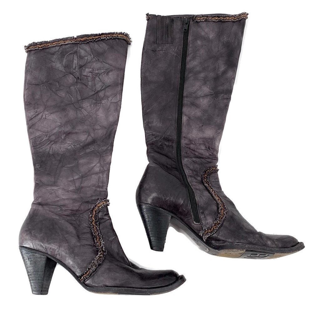 BLAY Gray Leather Knee High Boots Size 38